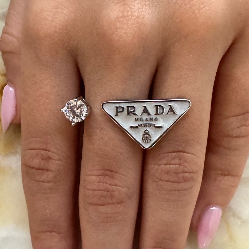 Prada 925 Silver authentic 100% Triangle Logo Ring - Picture 2 of 5